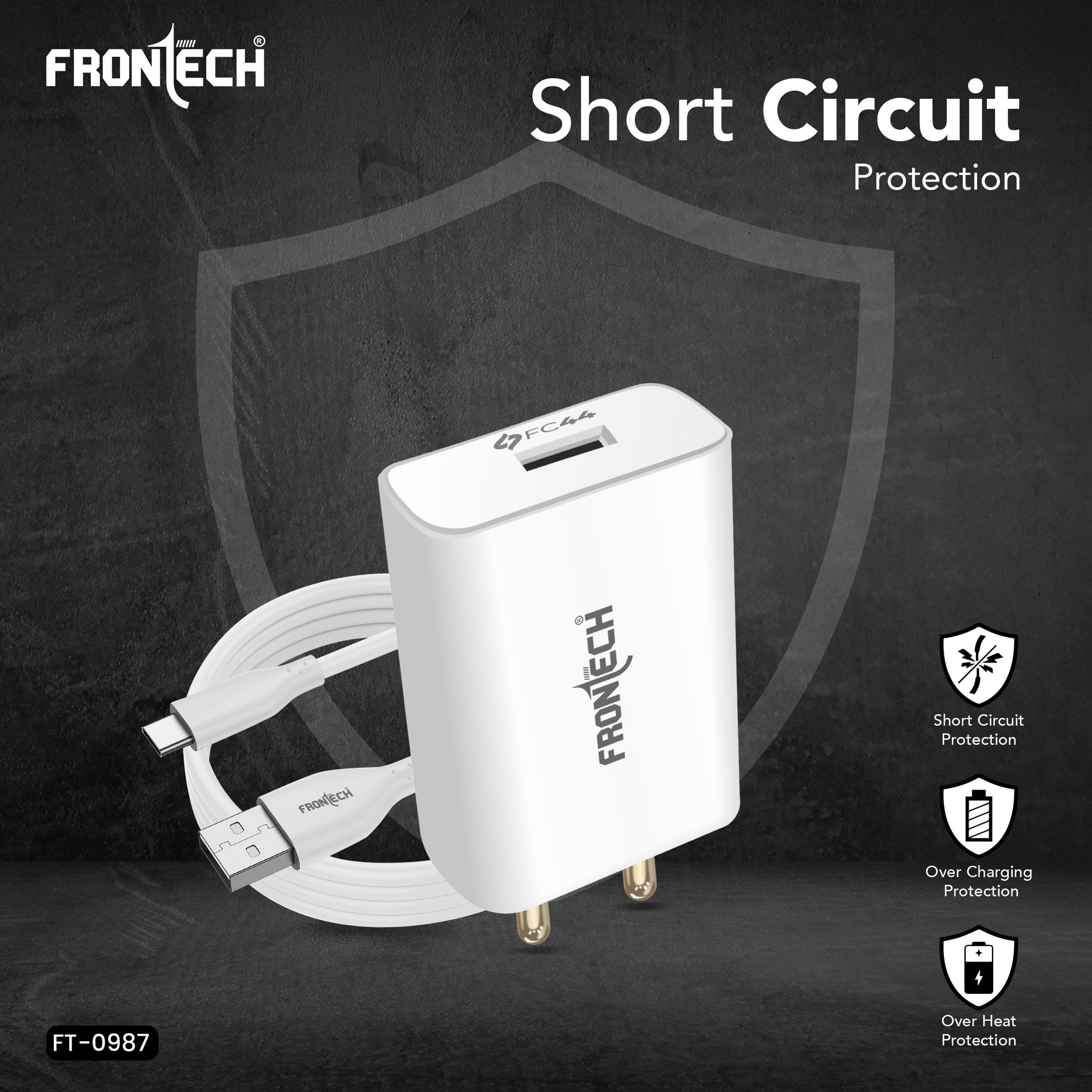 Frontech 44W FC Charger with Type-C Cable | Fast Charging Adapter with Smart Chip & Multi-Protection for Smartphones & Tablets(FT-0987) Frontech 44W FC Charger with Type-C Cable | Fast Charging Adapter with Smart Chip & Multi-Protection for Smartphones & Tablets(FT-0987)